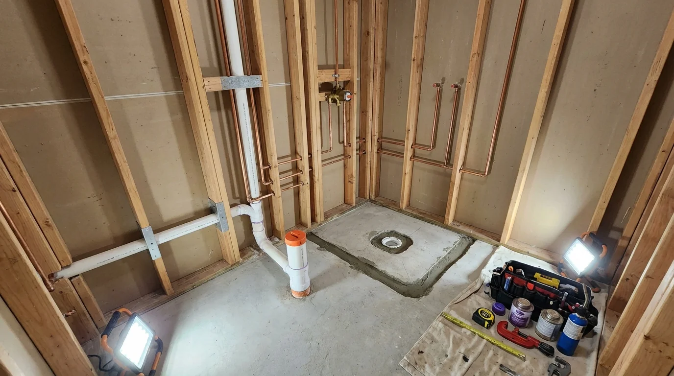 Bathroom rough-in plumbing during remodel by Johns Plumbing LLC in Swainsboro