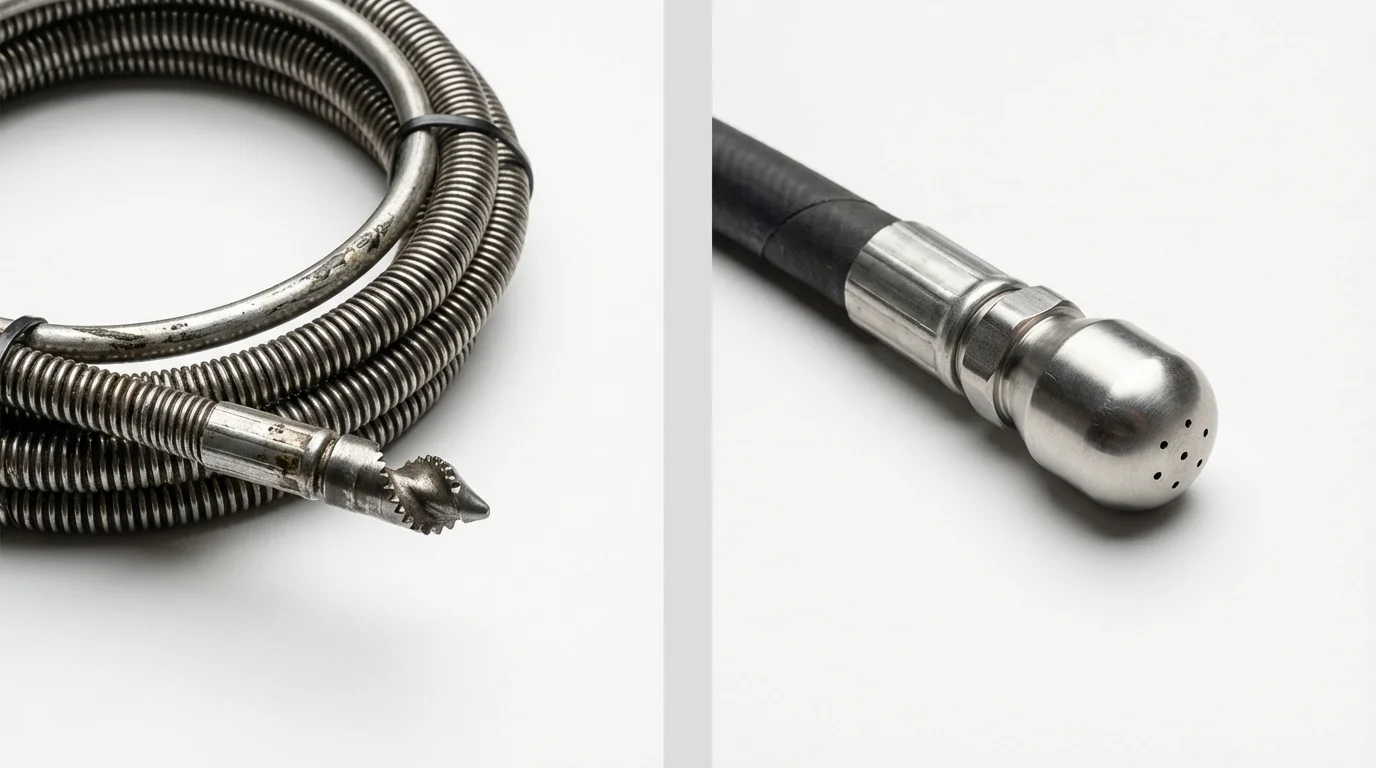 Drain snake cable and hydro jetting nozzle used for drain cleaning in Swainsboro, GA