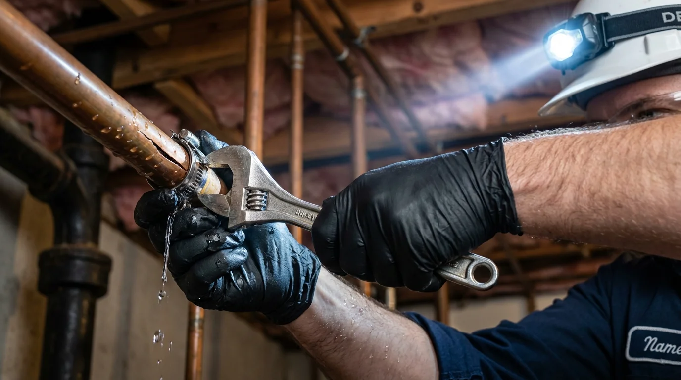 Emergency pipe clamp repair being performed by a Johns Plumbing LLC plumber in Swainsboro