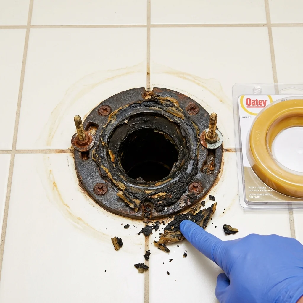 Failed wax ring showing water seepage at the base of a toilet in a Swainsboro, GA home